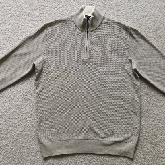 TWO BLOOMINGDALE'S Men's Sweaters - Navy V-Neck & Sand Half-Zip Textured - NWT - Picture 5 of 7